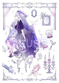 #贴纸# 坠入童话的少女们...(假装是个九宫格，后面三格是线稿~)
店家@StudioVI ​​​​