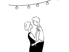 ins风极简手绘简笔画插画人物设计原创黑白线稿婚纱照晚礼