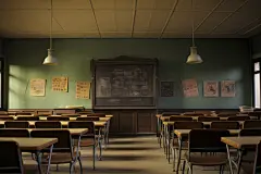 阶梯教室课桌椅场景摄影图