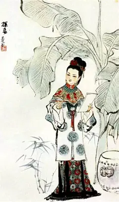 【诗情画意】手绘《红楼梦》人物图，美呆了_林黛玉 : …………………………………………………… …………………………………………………… 林黛玉 两弯似蹙非蹙笼烟眉，一双似喜非喜含情目 闲静时如姣花照水，行动处似弱柳扶风 桃李春风结…