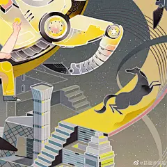 刚和2020打了个照面，又到年终这一次以深色打底，表现中国骏马飞跃陷阱，踏浪前行#插画# @微博美学 ​​​​