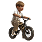PNG image is a four-year-old European American boy who is riding a bicycle, a quarter of an Angle, a full-body lens, a white background.