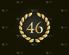 46周年纪念标志模板。46周年纪念标志与金环孤立在黑色背景，为生日，周年和公司庆祝