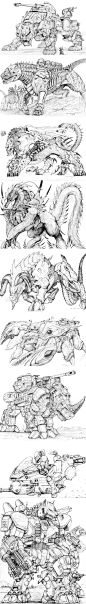 518 线稿素材 欧美科幻机甲战士 创意机械怪兽 绘画设定参考素材-淘宝网