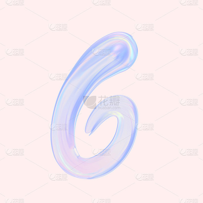 数字6。全息梯度三维数字六插图孤立