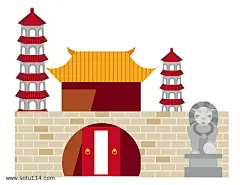 古风卡通城门素材