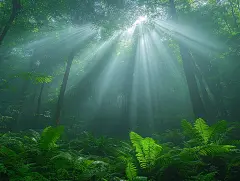 lee625614_Tropical_rainforest_vibrant_Tyndall_effect_white_beam_1cf7adeb-196f-4dd6-a5c1-808ed7f42fd3