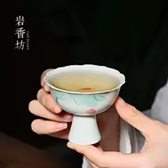 小清新手绘莲花高脚釉下彩主人杯功夫茶具喝茶陶瓷主人茶杯礼盒装-tmall.com天猫