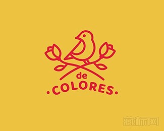 De Colores鸟与玫瑰logo设计...