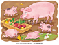 At the farm. Family of pigs. Cute mother pig and her babies. Illustration for children. Coloring book. Coloring pages. Funny cartoon characters.