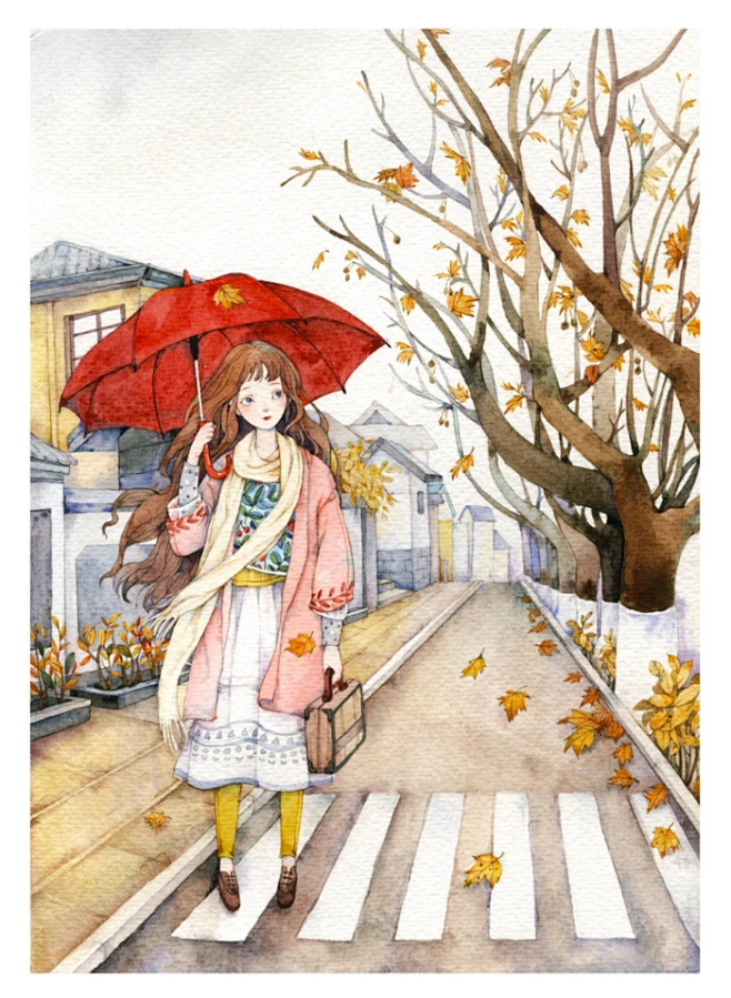 我喜欢的秋凉（小过程^ ^)-那仁_水彩,手绘_涂鸦王国插画图片_手绘系列图片素材-花瓣网