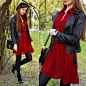 Ariadna Majewska - Sheinside Wine Red Dress, H&M Black Leather Jacket - Wine red