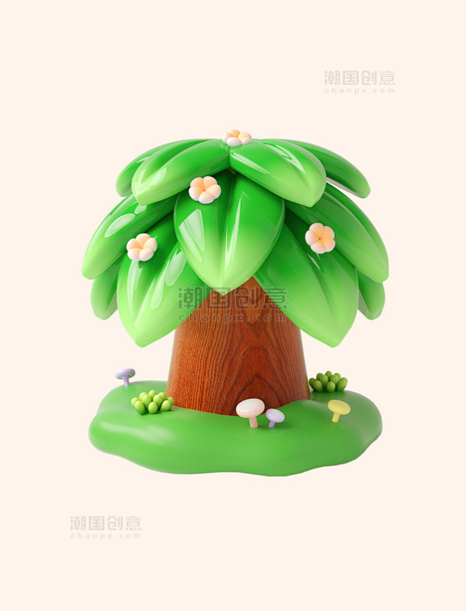 3d立体C4D绿色大树小场景