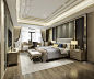 3d渲染美丽的简约奢华
酒店亚洲卧室套房，配有电视
