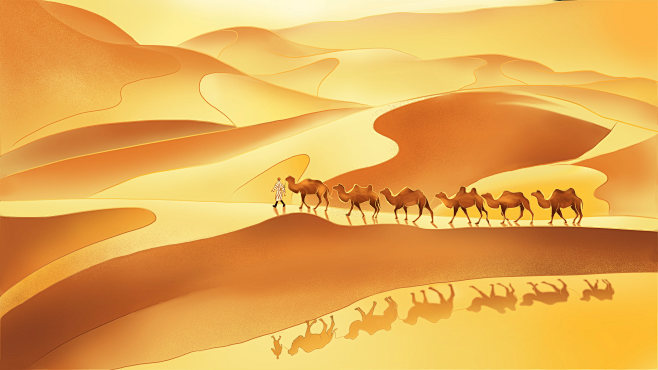 敦煌沙漠骆驼丝绸之路插画 - 晴子插画 ...