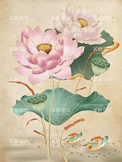 古典花卉插画荷花  - 源文件下载【酷图网】古典花卉插画,古风,牡丹,丹顶鹤,中国风,国风,国潮,中式,新中式,现代,复古,古典,文化,传统文化,传统,民族风,背景,景观,壁纸,招贴,海报,地产,广告,宣传,单透,详情页,店铺首页,展板,花草,彩页,传单,水墨,元素,装饰,创意,图案,素材,手绘,插画,插图,PSD文件,PSD,