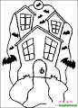 万圣节飞满蝙蝠的恐怖房子卡通涂色大全