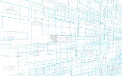 在白色背景上抽象的蓝色透视线。矢量插图。