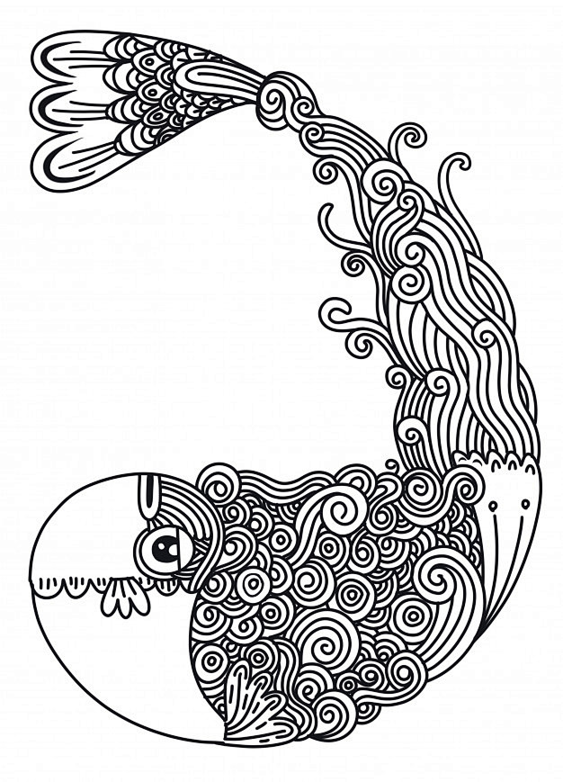 黑白线稿鱼抽象插画矢量图素材