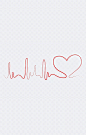 线性心电图|红色的爱心,白色的曲线,手绘,心率脉搏,心跳,心率的波动,心率图标,卡通元素,手绘/卡通