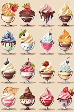 AI数字艺术手绘冰淇淋甜品插画