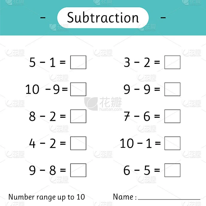 Subtraction. Number range up to 10. Math worksheet素材-花瓣网