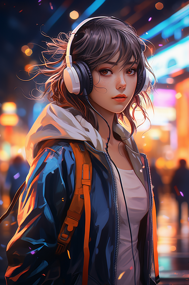 AI数字艺术听音乐的人插画-众图网