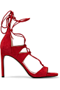 Stuart Weitzman - Legwrap 绑带式绒面革凉鞋 : 鞋跟高约 9 厘米
 红色绒面革
 背面配有拉链，脚踝处系带