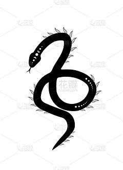 波西米亚风格的魔法蛇与月亮和树叶。时尚极简主义风格的神秘符号。深奥的矢量图