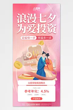 浪漫七夕情人节金融理财基金宣传海报-众图网