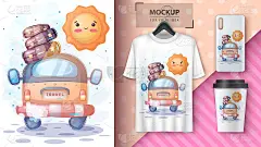 可爱的旅行与太阳海报和商品