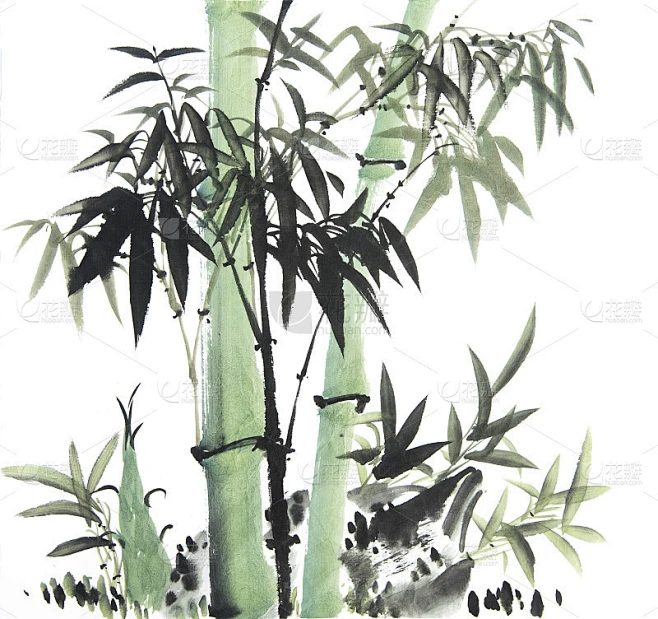 竹水墨画素材-花瓣网