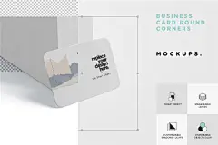 圆角名片设计桌面摆放效果图样机模板 Business Card Mockup Round Corners PS设计素材