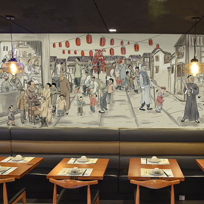 3D立体手绘大型壁画中式餐厅饭店火锅特色...