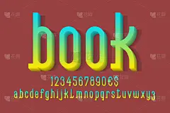书体积字母表与数字和货币符号。3 d显示字体。