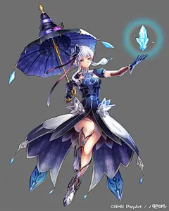 CGwall游戏原画网站_游戏人物-美女，伞，蓝色，手套，美腿，蓝色晶体