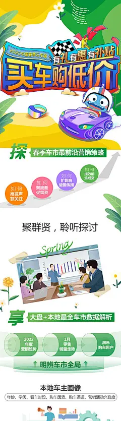 海报  长图 汽车  春季 云车展  购车  插画  活动 