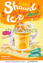 Summer frozen ice shaved poster in mango flavor in 3d illustration, splashing milk and ice element