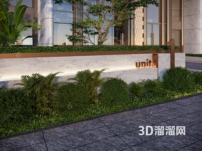 现代景墙SU模型现代单元入户对景造型景墙 示范区入口景墙 住区景墙围墙