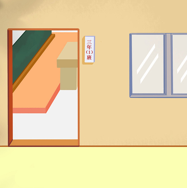 教室门口场景插画原创背景