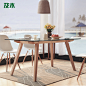 及木家具 现代简约北欧长方形钢化玻璃餐桌创意全实木饭桌CZ007A-tmall.com天猫