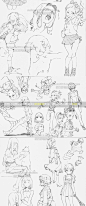 80张日本精选人物动态线稿CG参考图片大动作黑白草稿姿态打斗-淘宝网