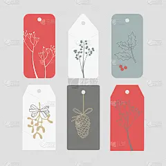 礼品标签设置为圣诞节和冬季假期线性设计元素