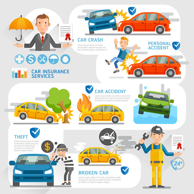 汽车保险信息图表元素图片素材