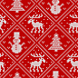 Christmas knit geometric ornament with elks, christmas trees and snowmen. knitted textured background. Premium Vector