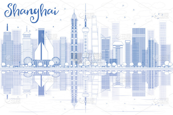 城市天际线,轮廓,蓝色,上海,商务,城市生活,景观设计,商务旅行,直的,现代