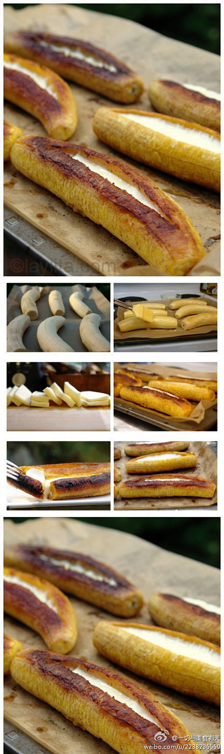 奶酪烤香蕉：香蕉去皮，刷上黄油后放在烤盘...