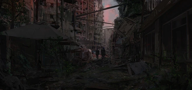 打包下载 CG原画末日废土风格建筑机械灾难后场景氛围绘画设定参考素材 (647)-花瓣网