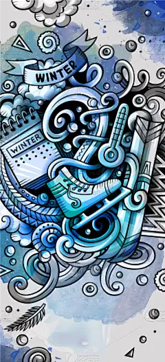 华丽的,乱画,冬天,动物手,卡通,毛衣,贺卡,热饮,绘制