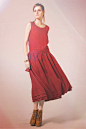 Red Linen Dress Sundress Long Pleated Dress Gown Cocktail Dress ( Custom Made)